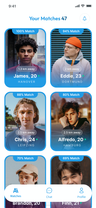 Dating app interface preview